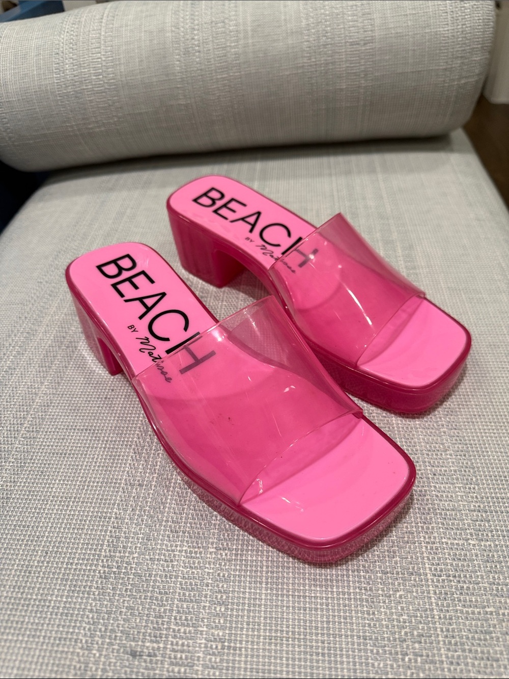 Matisse Pink Clear Block Heel Mules